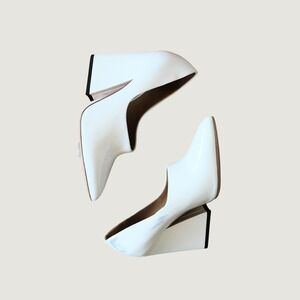 Acne Studios Ilona Patent Leather Pumps White Pointed Toe Block Heel Size 36